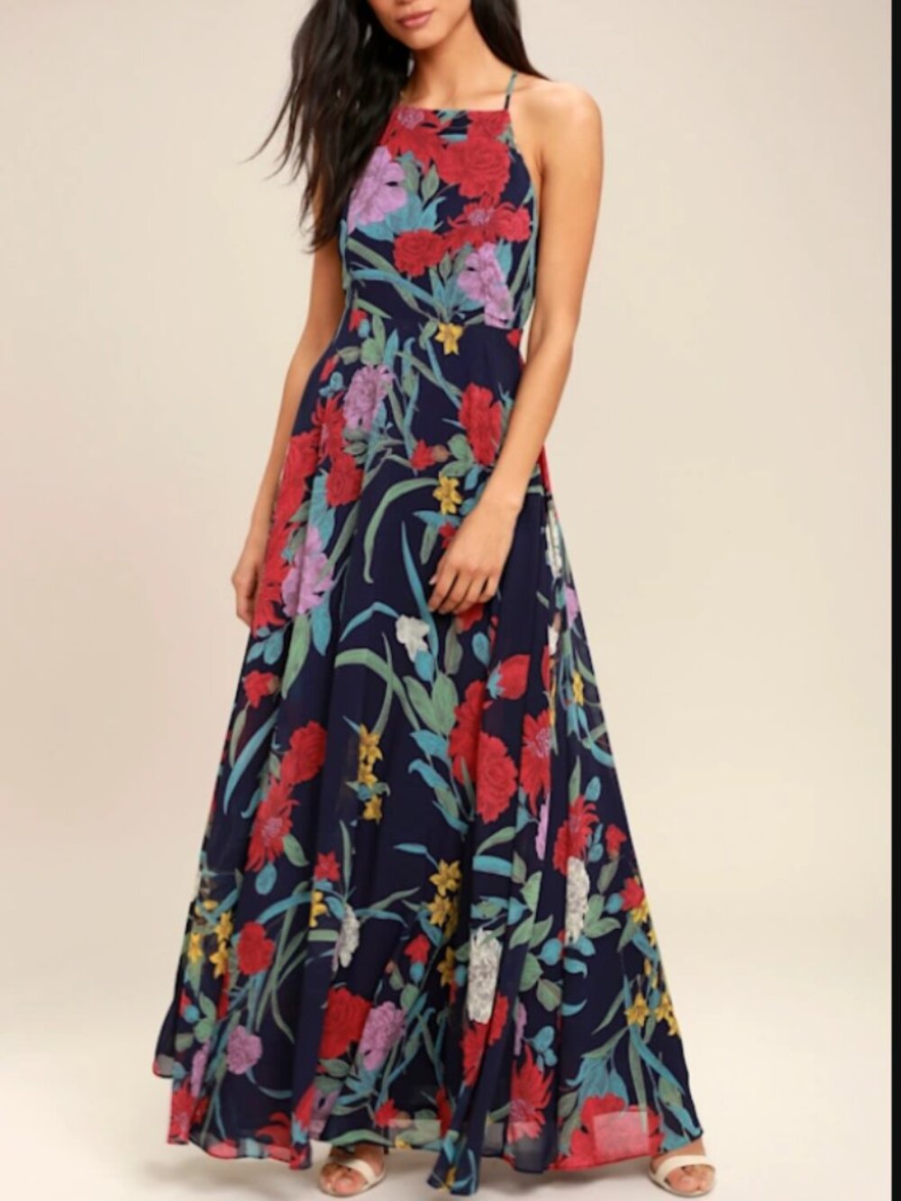 Lulus A Dream Realized Navy Blue Floral Print Maxi Dress M - Picture 2 of 13